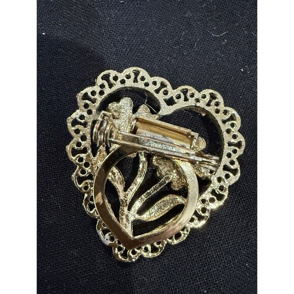 Lot of 3 Heart Brooch Pins – Vintage Style Gold & Silver Tone Rhinestone Red - Picture 8 of 11